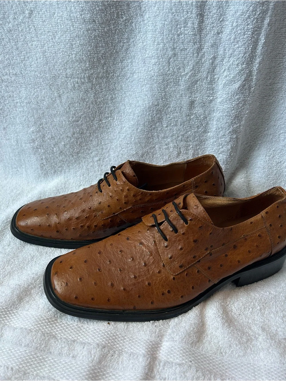 Hand made Borgesi Beverly Hills ostrich look leather oxfords